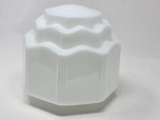 Vintage White Milk Glass Art Deco 3 Tiered Ceiling Light Lamp Shade Skyscraper 8 picture