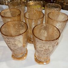 Vintage Jeannette Louisa Floragold 15 Oz 5” Footed Glass Tumbler Set Of 8 Rare picture