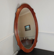 Wall Mirror Mid Century Wood Danish Style Long Oval 60s Vintage Retro picture