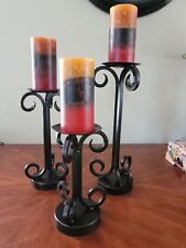 Candle Stand Holder Metal w/Candles Unburned Set of 3-Sizes In Pics picture