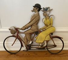 Victorian Bicycle Tandem Couple Metal Sexton 1967 USA Wall Art Plaque  picture