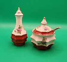 Vtg Sugar With Spoon And Pepper Shaker Orange And Beige With Flowers From Japan picture