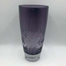 Tarnow Poland Purple Floral Etched Glass Vase Weight Bottom picture