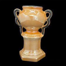 Tri-Handle Porcelain Vase Czecho-Slovakia Gold Orange Peach Lusterware picture