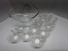 Punch Bowl & Cups Vintage Anchor Hocking Clear Glass Star burst Set Of 12 picture