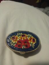 Italian,ANTIQUE, VINTAGE ,MICRO MOSAIC ,FLORAL PILL BOX ,OVAL , BOTTOM SILVER picture