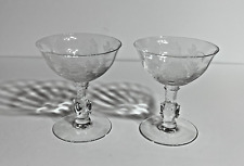 2 HEISEY Glass WAVERLY Etched ROSE Motif Stemmed CHAMPAGNE/TALL SHERBET 4 5/8