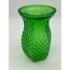 VTG  Hoosier Diamond Point Hobnail Hexagon Green Glass Vase 4071 picture