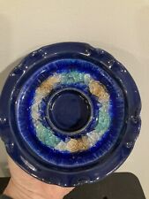 Ashtray Candle Holder Crackled Studio Pottery Votive Glass Art Glazed Decor Blue picture
