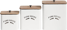 Metal Text Farm House Canisters with Wood Lids, Set of 3, 11