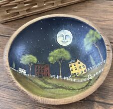 Vintage Folk Art Hand Painted Wood Bowl, Signed by Artist Wall Art picture
