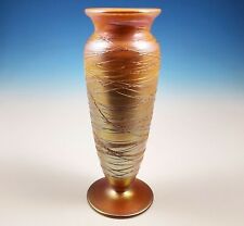 Signed Durand Art Glass Marigold Gold Iridescent Threaded Vase 2028 Vineland NJ picture