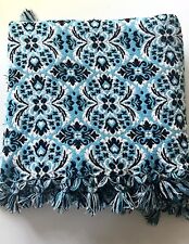 VTG MCM Blue Italy Reversible Heavy Woven Jacquard Bedspread Coverlet 86 X 94 picture