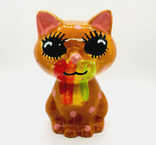 Ceramic Big Eyes Kitten Coin Bank Rainbow In Mouth Colors 