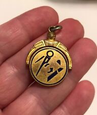 ANTIQUE GOLD FILLED ENAMEL MASONIC SPINNER WATCH FOB PENDANT picture