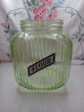 Vintage 1930s Hoosier Cabinet Green Uranium Glass Flour Jar Glows Beautifully picture