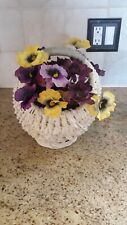 Handpainted & Lightly Distressed Small Egg Basket With Pansy Floral Arrangement  picture