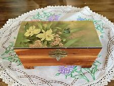 Vintage Cedar Wood Hinged Trinket / Storage / Jewelry Box w/ Daffodil Design picture
