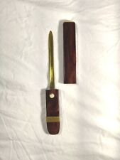 Vintage Rare Letter Opener Wooden Sheath Brass Blade Stone Tip picture