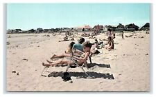 Postcard MA Green Harbor Beach People Sunbathing Sand Summer Marshfield Mass picture