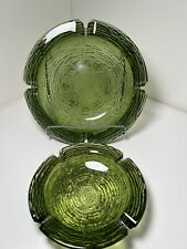 MCM Anchor Hocking Soreno glass green bark texture ashtrays (set of 2). picture