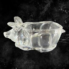 1996 Durand Clear Crystal Pig Candy Dish Bowl Made In France Glass Heavy Vintage picture