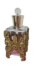 Vanity Perfume Glass Bottle With Gold Tone Filigree Ornate Footed Stand Ormolu picture