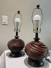 Vintage Pair of Beautiful Solid Wood Spiral Turned Table Lamps picture