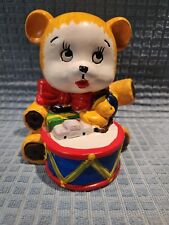 ADORABLE Vintage Ceramic Teddy Bear w/ Toys & Drum Piggy/Coin Bank 5 1/2