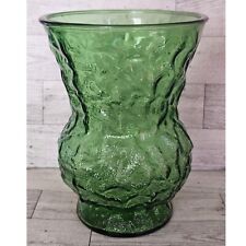Vintage Mid- Century E.O. BRODY Crinkle Avocado Green Glass Flower Vase VINTAGE picture