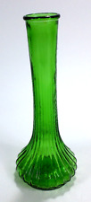 Hoosier Green Glass Vintage Ribbed Bud Vase 4096 picture
