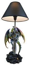 Golden Green Dragon Holding Excalibur Sword With Crystal At Graveyard Table Lamp picture