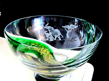 RARE LENOX CRYSTAL CENTERPIECE BOWL ETCHED ELEPHANTS GREEN WAVING STRIPE glass picture