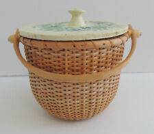 Vintage Woven Handled Basket With Painted Lid McCann Brothers Seashore Beachcore picture
