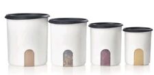 NEW TUPPERWARE ONE TOUCH REMINDER  CANISTERS SET OF 4 with BLACK SEALS picture