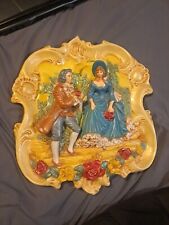 Vintage 3D Chalkware Plaster Relief Colonial Victorian 17” Wall Art Plaque HEAVY picture