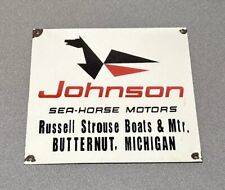 VINTAGE 12” JOHNSON OUTBOARD MOTOR SEA HORSE OIL PORCELAIN SIGN CAR GAS picture