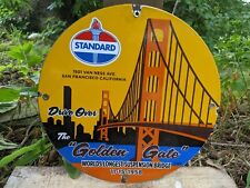VINTAGE 1958 STANDARD GOLDEN GATE BRIDGE PORCELAIN GAS PUMP METAL SIGN 12