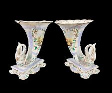 Pair of Continental Cornucopia Porcelain Swan Vases picture