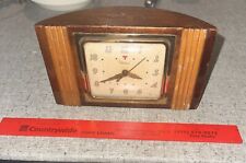 Telechron Antique Desk Clock Old Cloth Cord Wood & Glass Brass picture