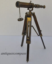 Antique Solid Brass Telescope With Wooden Tripod Vintage Home Décor Item Gift picture