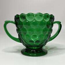Anchor Hocking Forest Emerald Green Bubble Glass Sugar Bowl VTG MCM Mid-Century picture