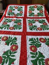 Large Hand stitched Amish Made Vintage Floral Applique Quilt 102” X 80” picture