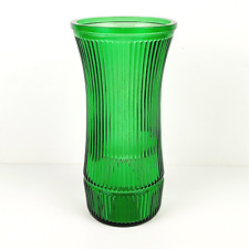 Vintage Hoosier Emerald Green Ribbed Cylinder Glass Vase Art Deco 4088-B 8.5