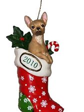 2010 Danbury Mint Chihuahua In A Christmas Stocking Hanging Ornament W/ Box picture
