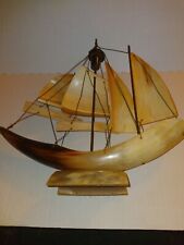 Vintage Carved Horn Sailing Ship Boat Nautical Home Decor 11” By 11.75 Long” picture