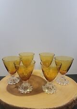 Set of 6 Anchor Hocking Amber MCM Candlewick Cordial Glasses Clear Base 4