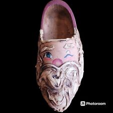 Vtg Wooden Dutch Clog Shoe Painted Christmas Winking Santa Claus Face / Read picture
