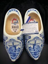 Dutch Wooden Shoes Delft Blue and White Windmill Scene Made In Holland w Tags picture