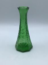 Vintage Hoosier Glass Emerald Green Bud Vase Starburst Pattern USA 6 7/8” picture